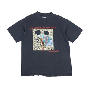 Vtg 90s The Legendary Pink Dots Band Tee Men's Large Black USA Faded Distressed